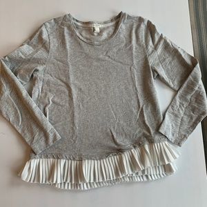 J. Crew Grey and White top with silky ruffle